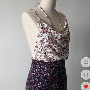 Free People True Love Blue Purple White Floral Midi Backless Halter Dress